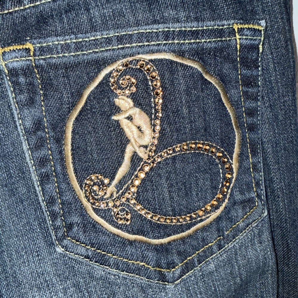 Bebe Carmen Girly Embellished Bootcut Jeans Women's 28 Vintage Blue Y2K *READ - Picture 8 of 14